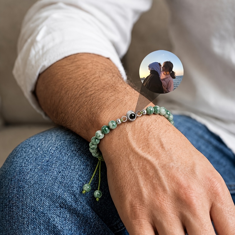 Custom Photo Bracelet, Personalized Adjustable Beaded Bracelet